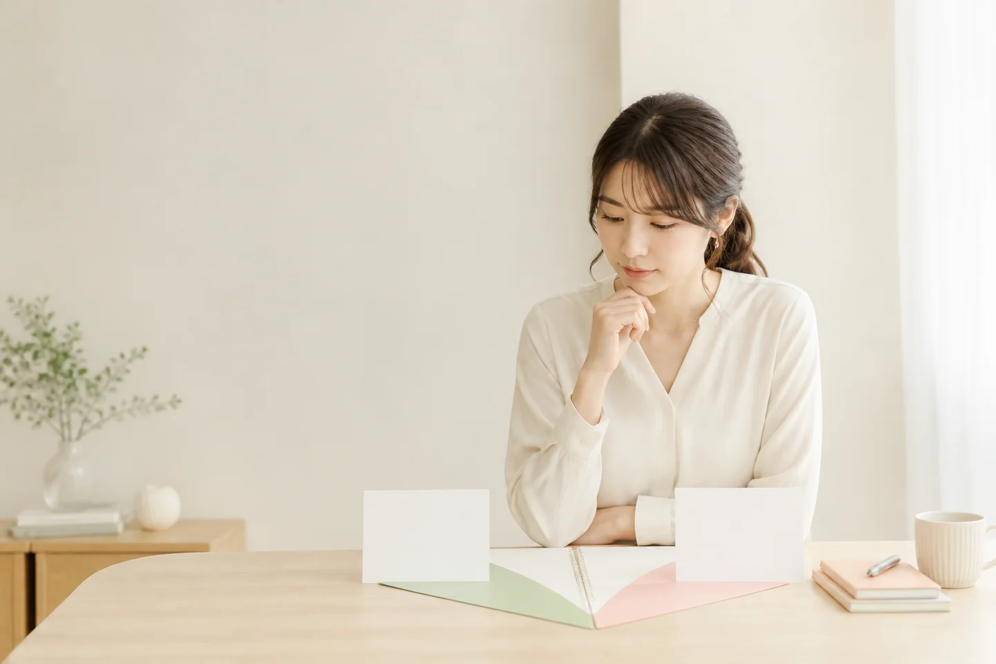 二つの働き方の条件を見比べる女性